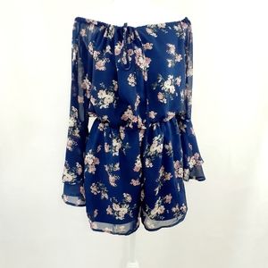 Chiffon-like Blue Floral Romper